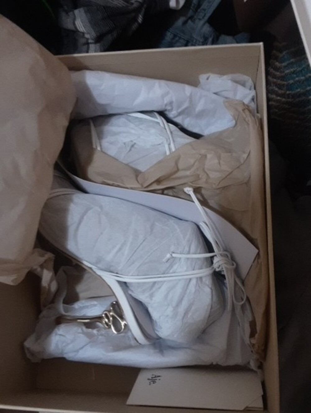Aje "Quinn" White Lambskin And Gold Ribbon Strappy Heels, NIB, Sz 37 - Picture 6 of 8